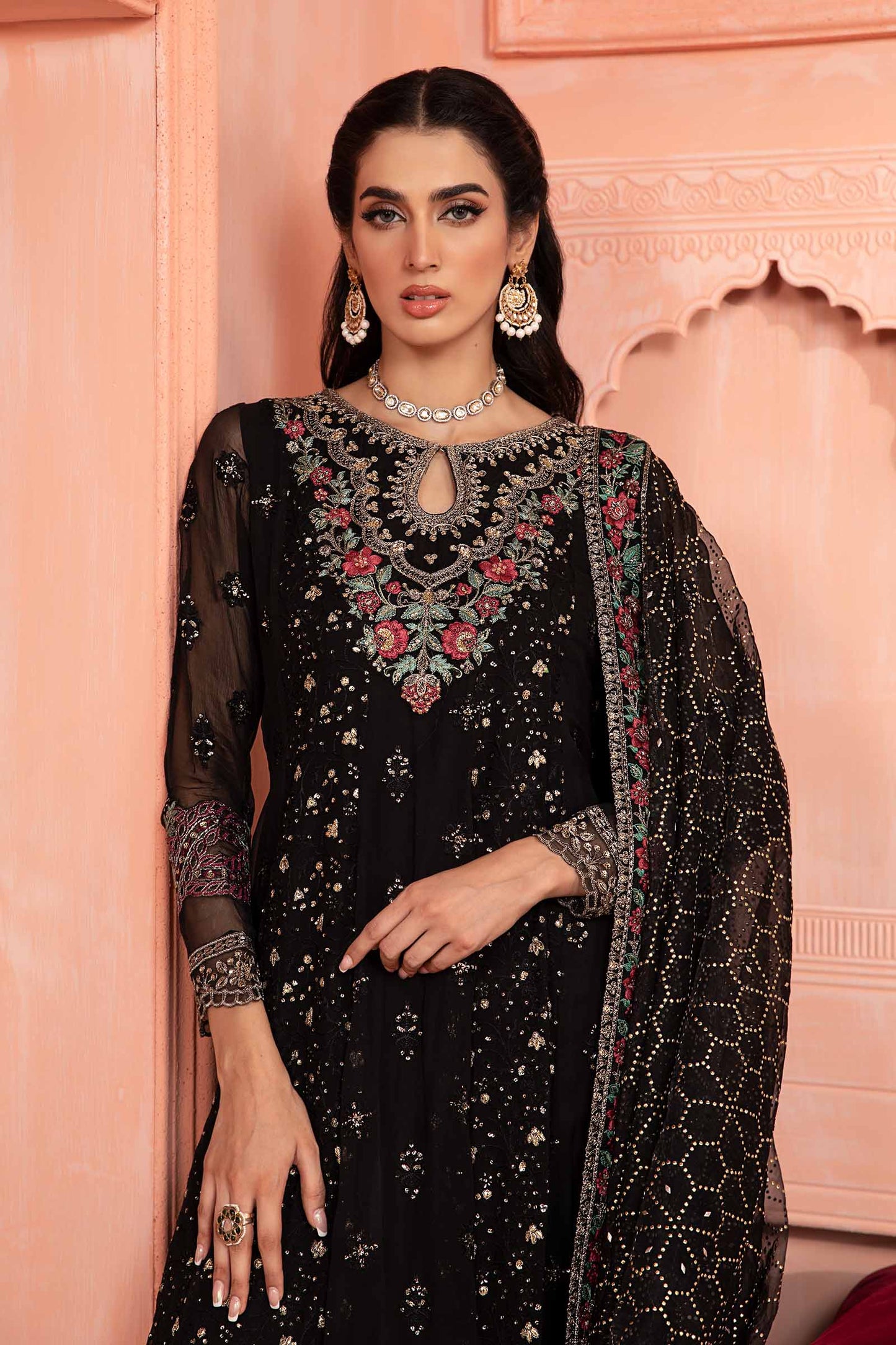 3 Piece Embroidered Bamber Chiffon Suit