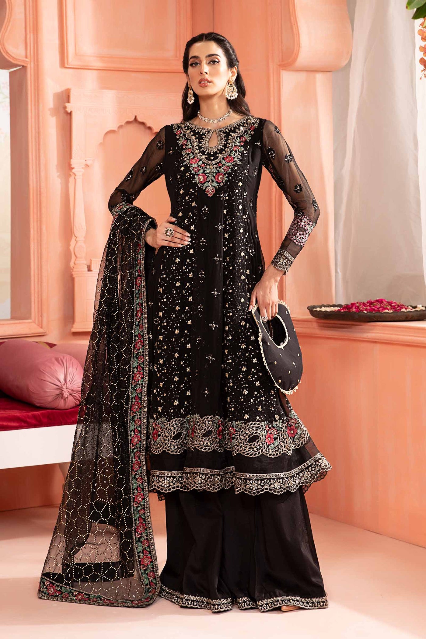 3 Piece Embroidered Bamber Chiffon Suit