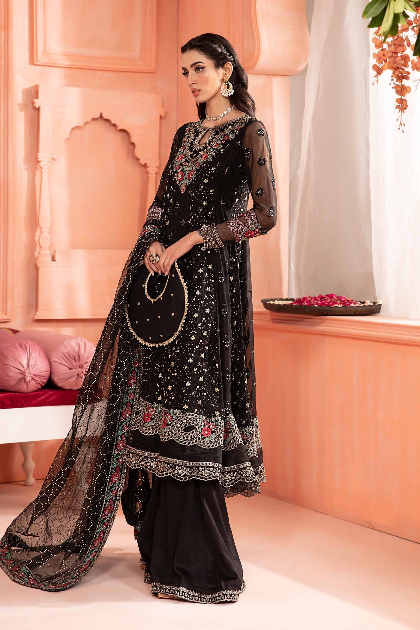 3 Piece Embroidered Bamber Chiffon Suit