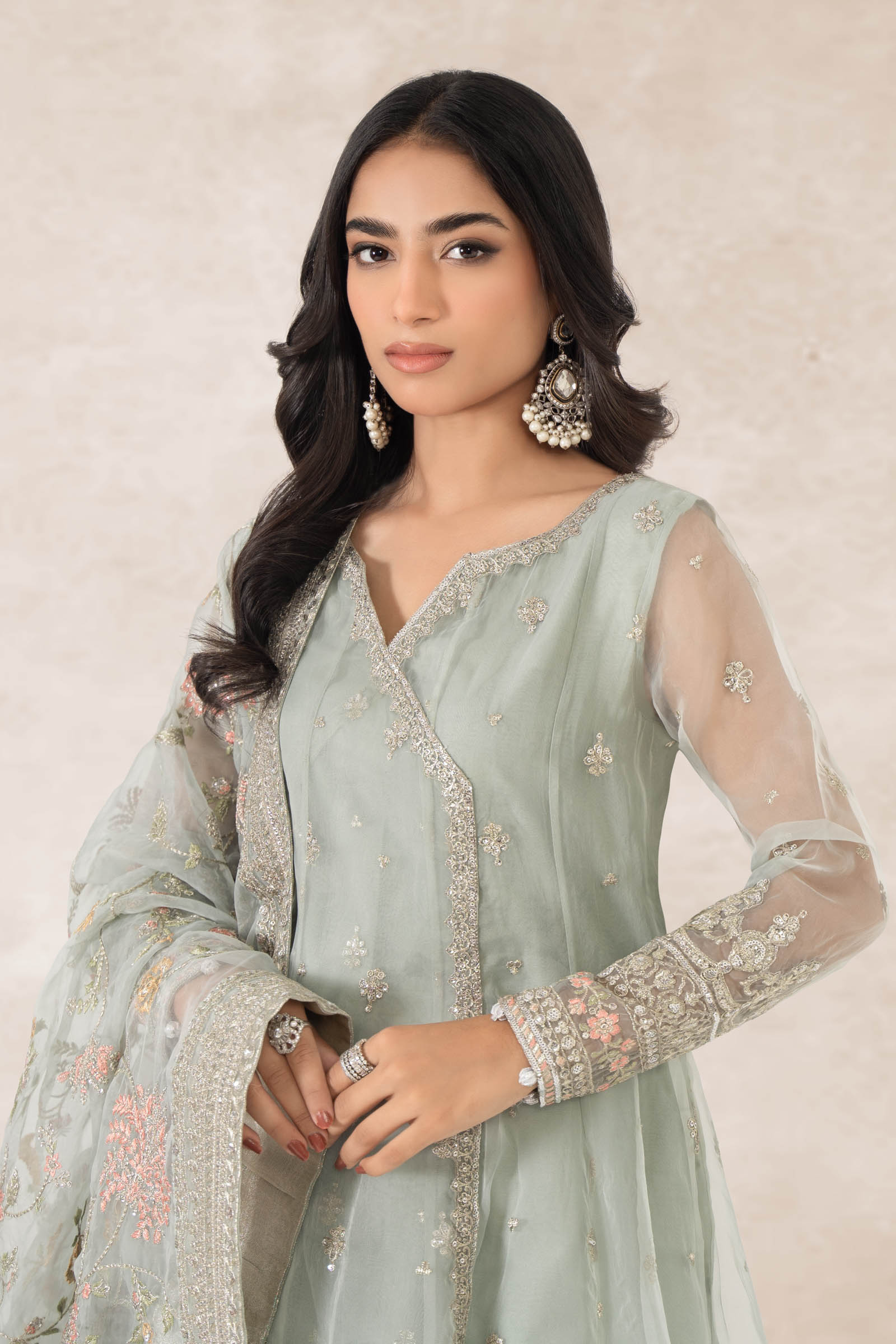 3 Piece Embroidered Organza Suit