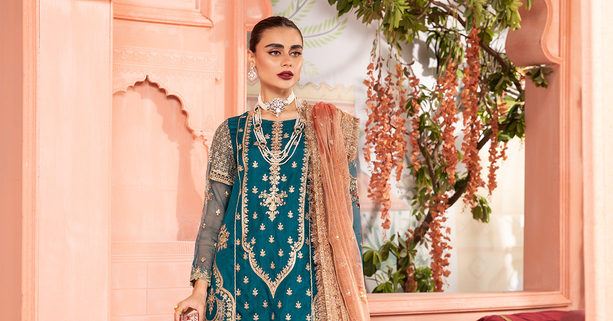 3 Piece Embroidered Bamber Raw Silk Suit