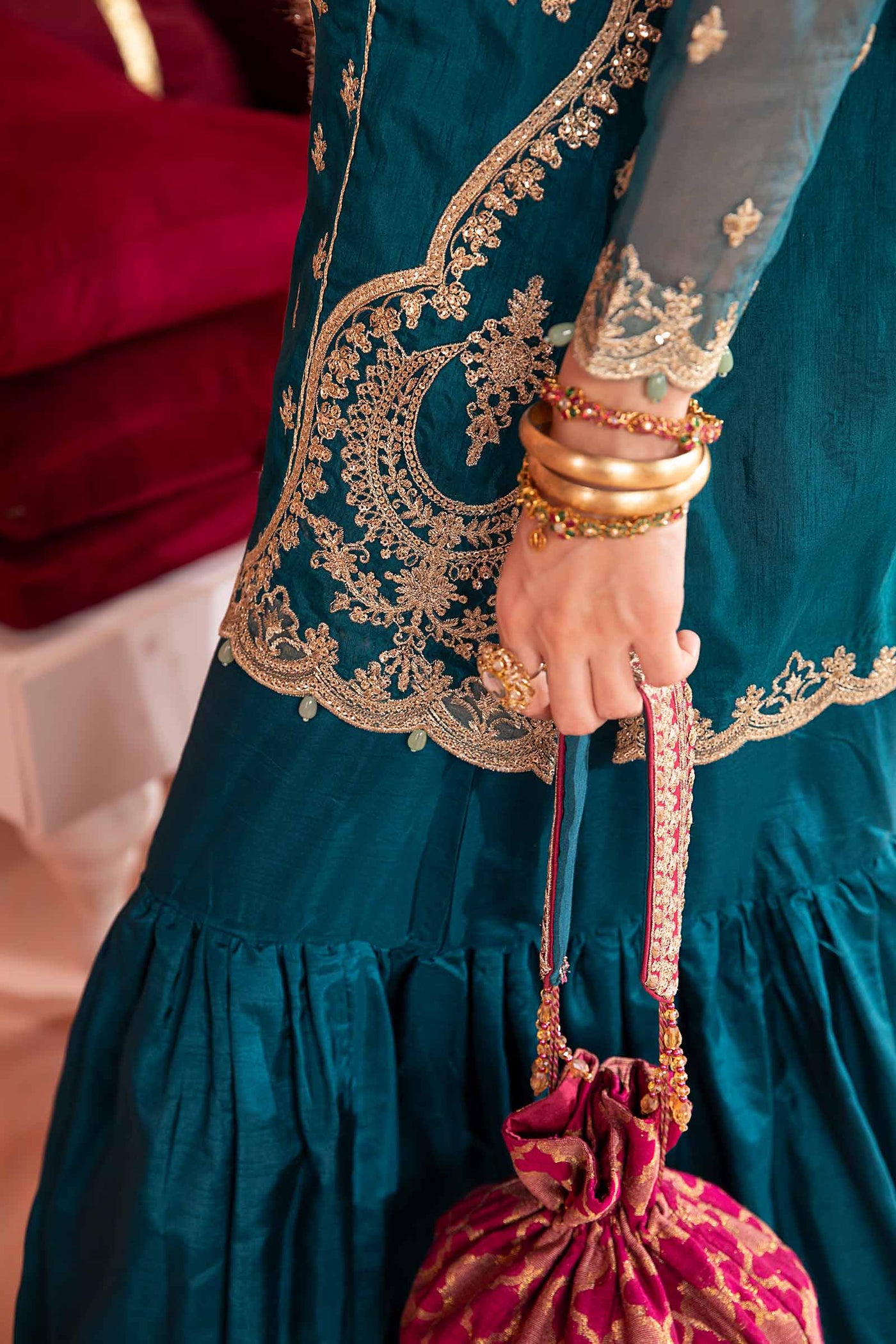 3 Piece Embroidered Bamber Raw Silk Suit