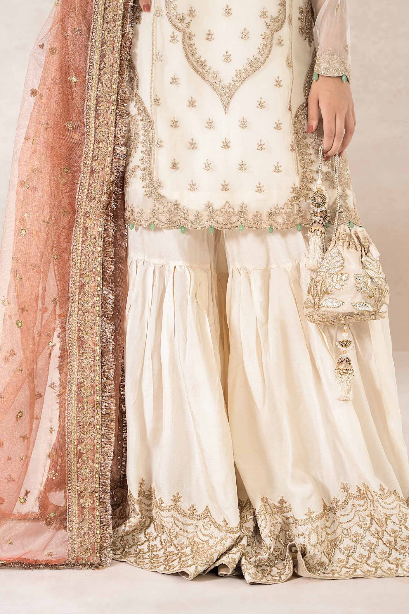 3 Piece Embroidered Bamber Raw Silk Suit | SF-PF24-04