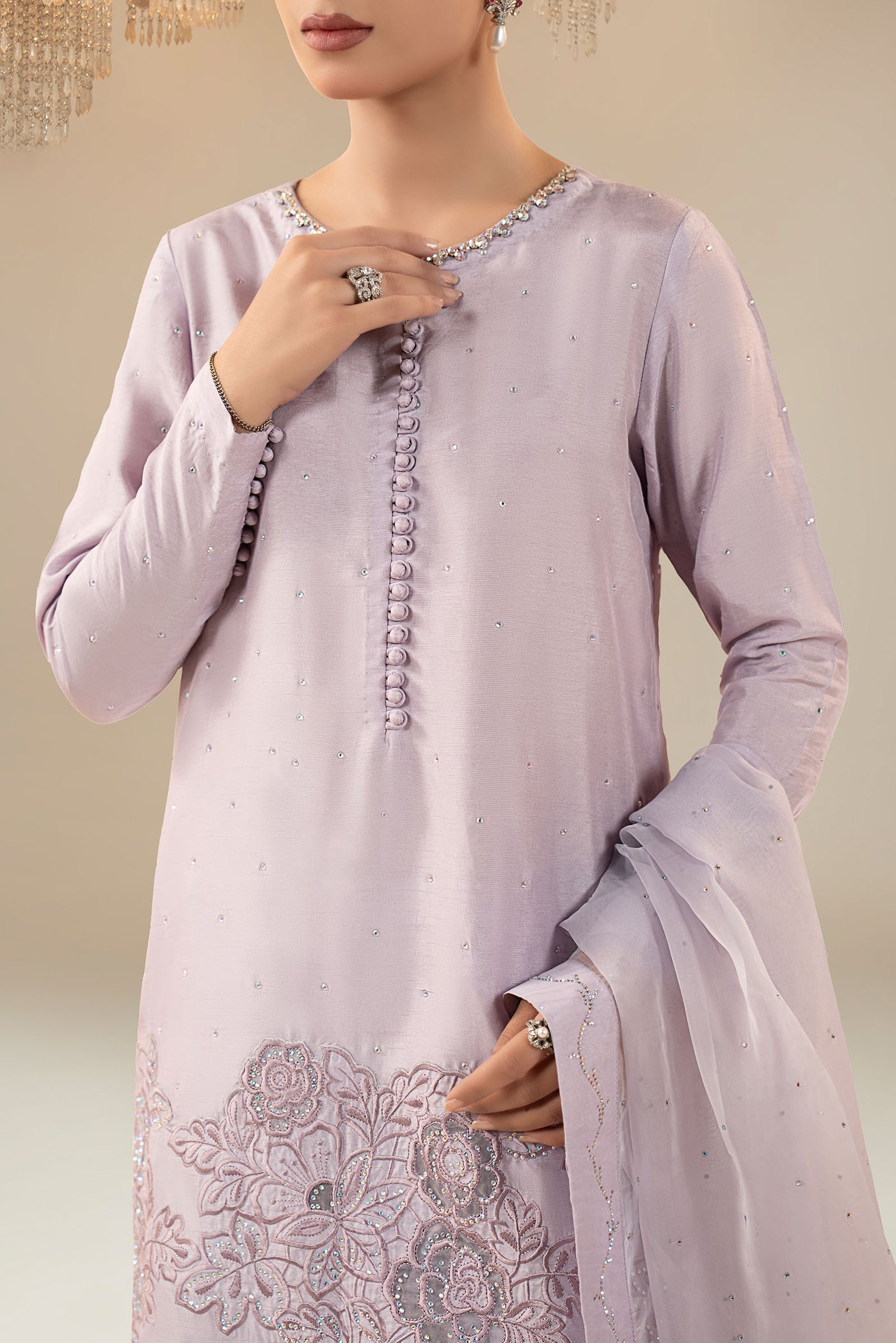 3 Piece Embellished Raw Silk Suit