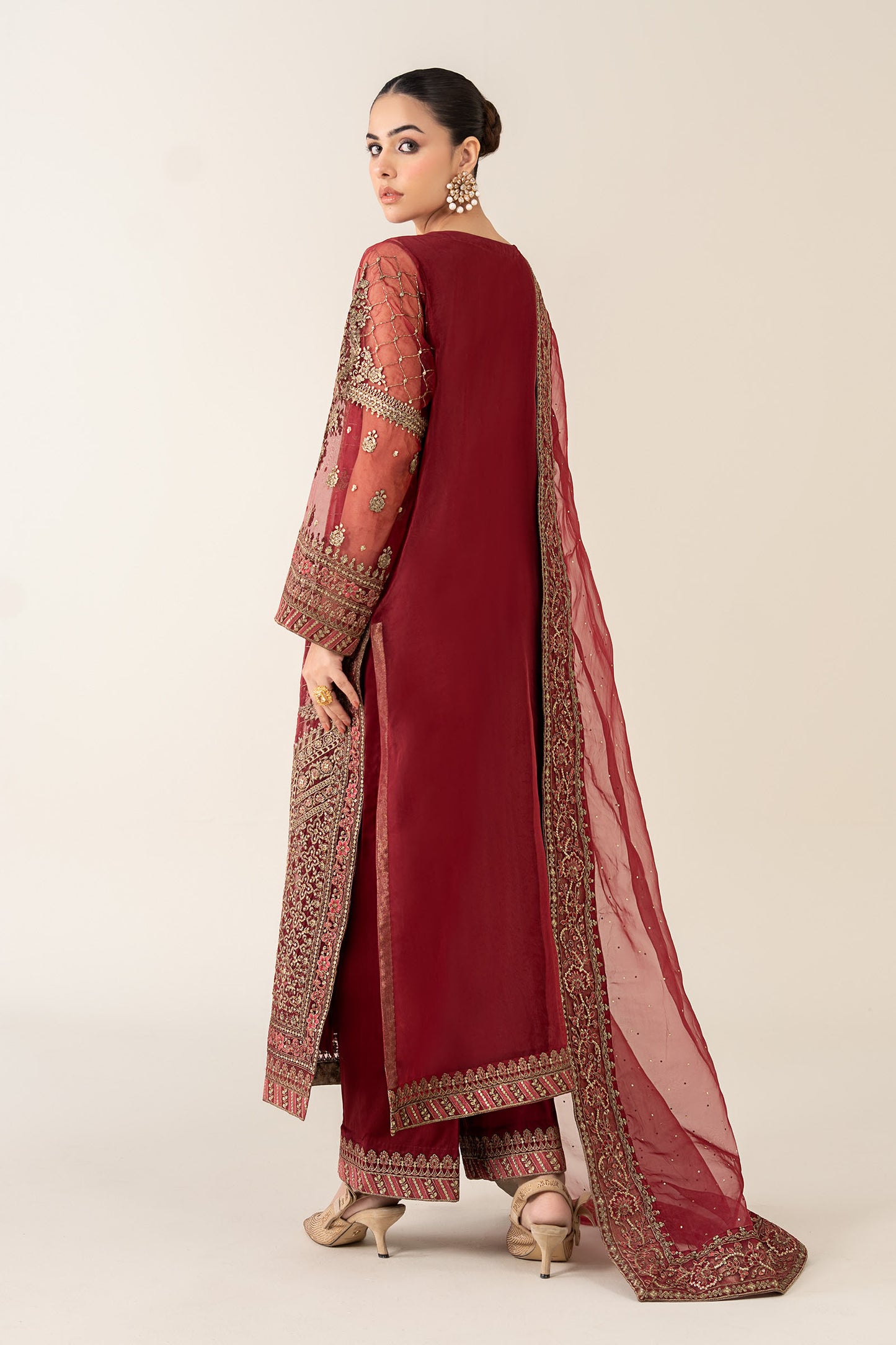 3 Piece Embroidered Organza Suit