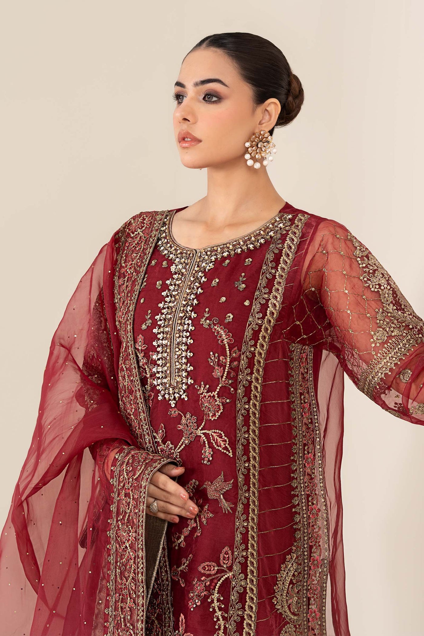 3 Piece Embroidered Organza Suit