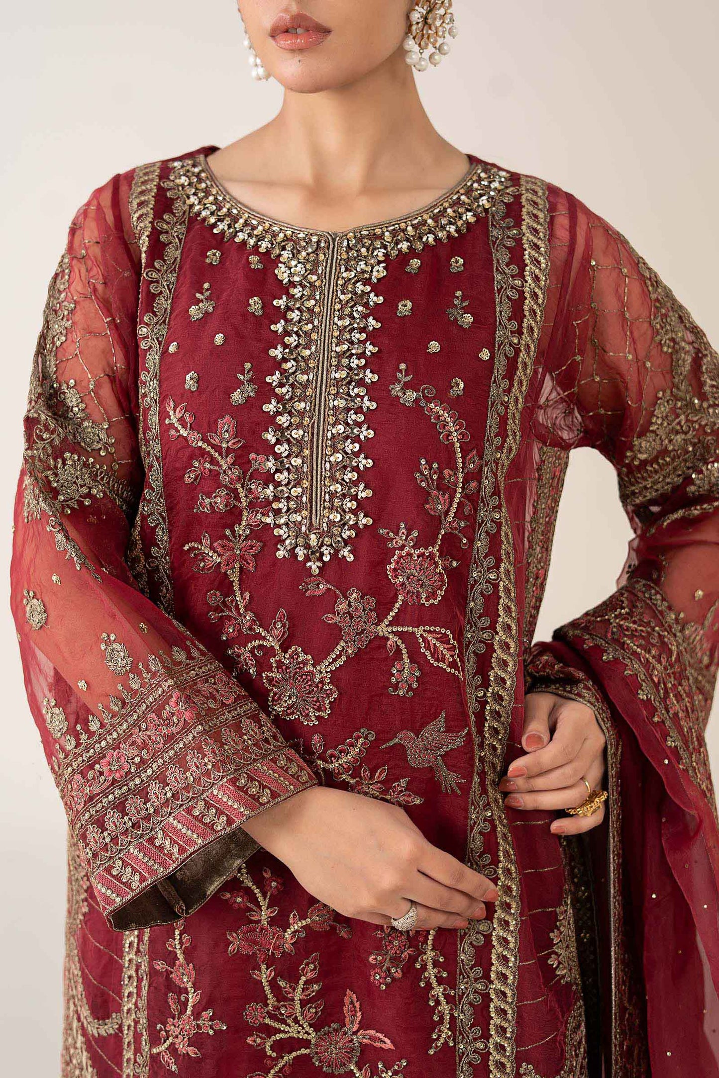 3 Piece Embroidered Organza Suit