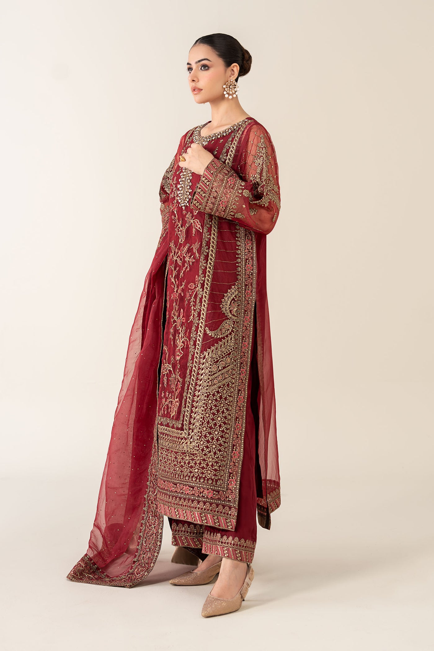 3 Piece Embroidered Organza Suit