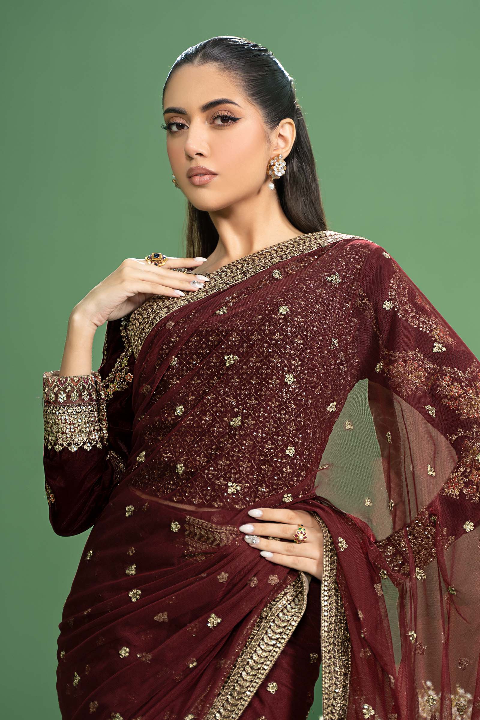 Embroidered Net Saree