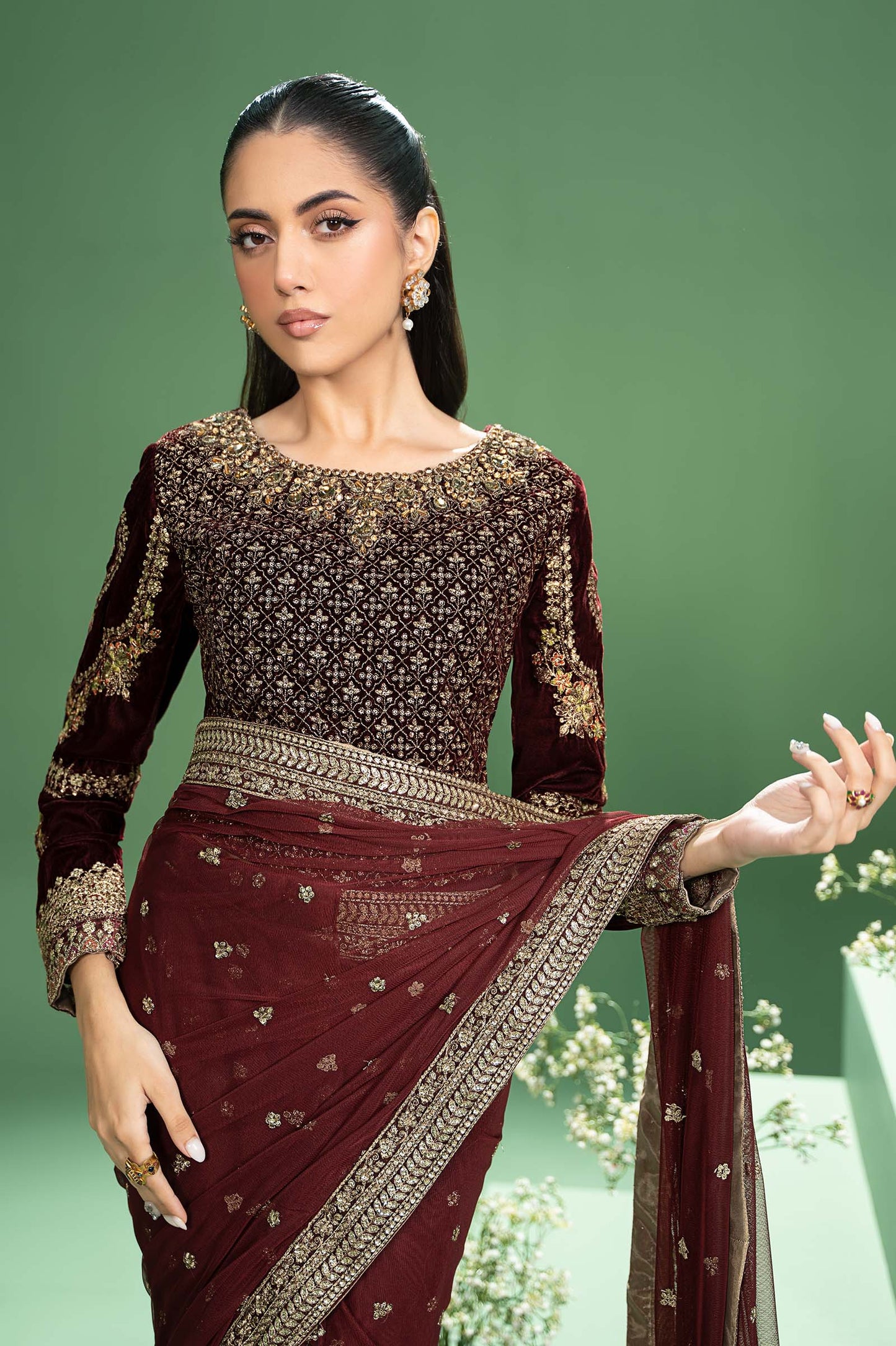 Embroidered Net Saree