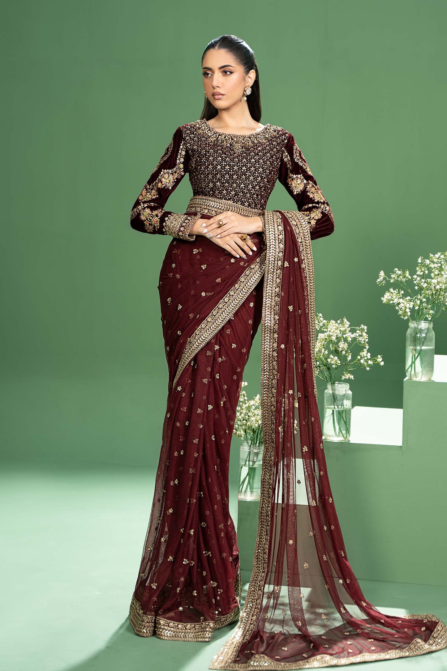 Embroidered Net Saree