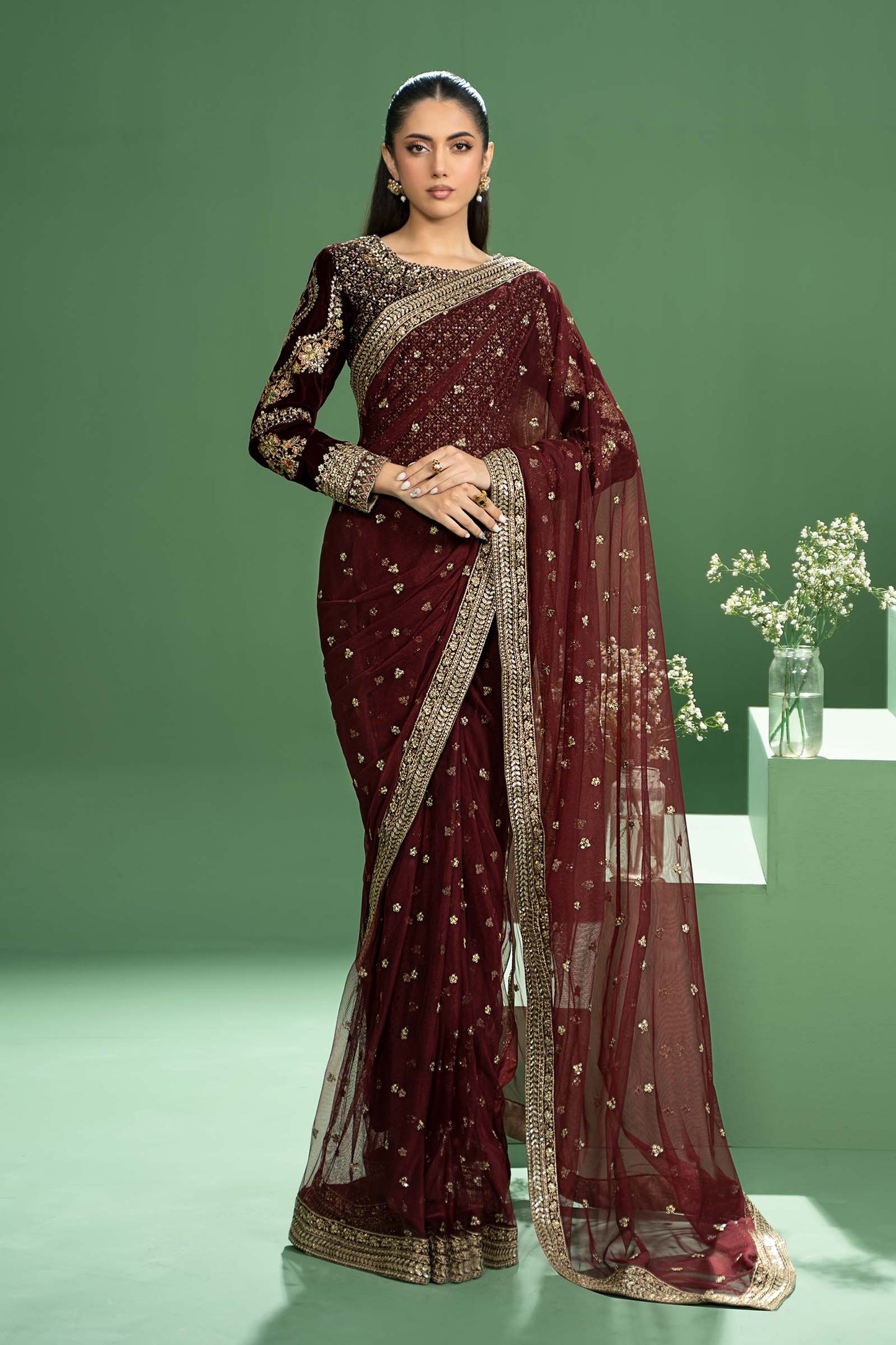 Embroidered Net Saree