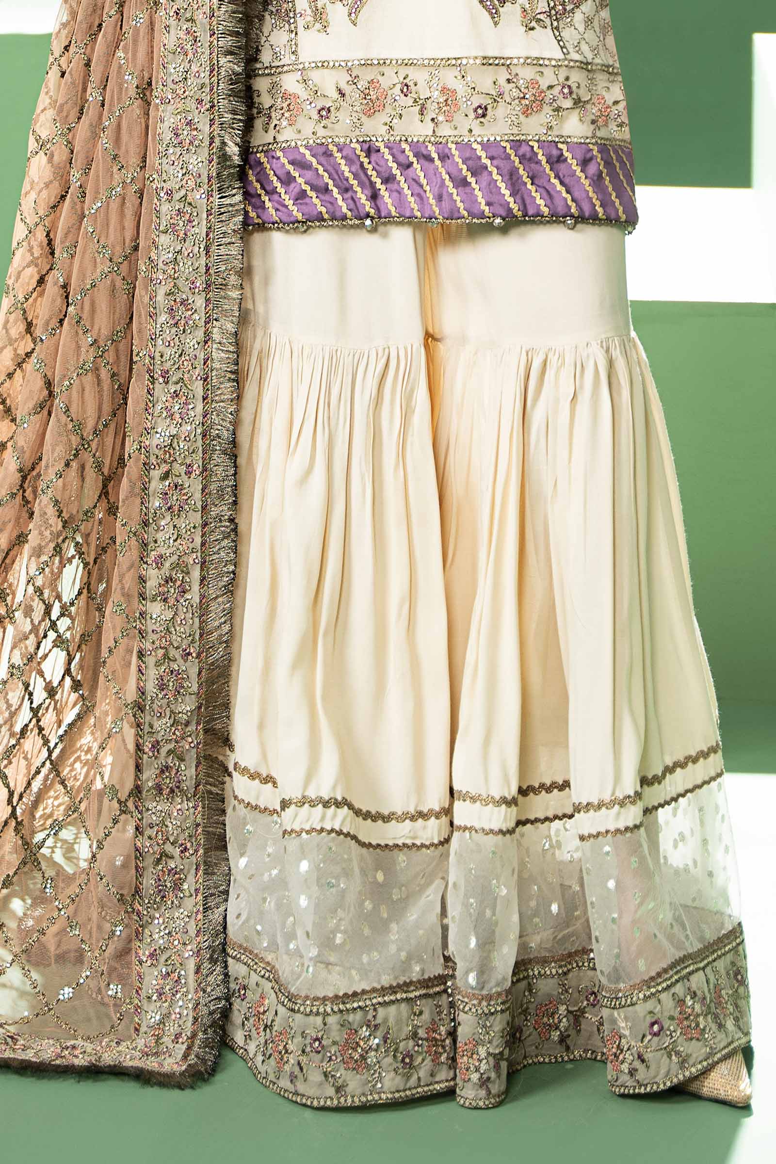 3 Piece Embroidered Silk Cotton Net Suit