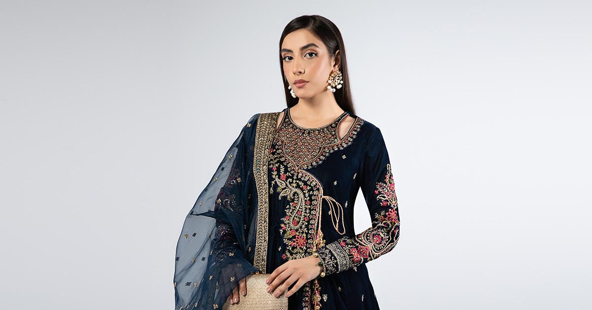 3 Piece Embroidered Velvet Suit