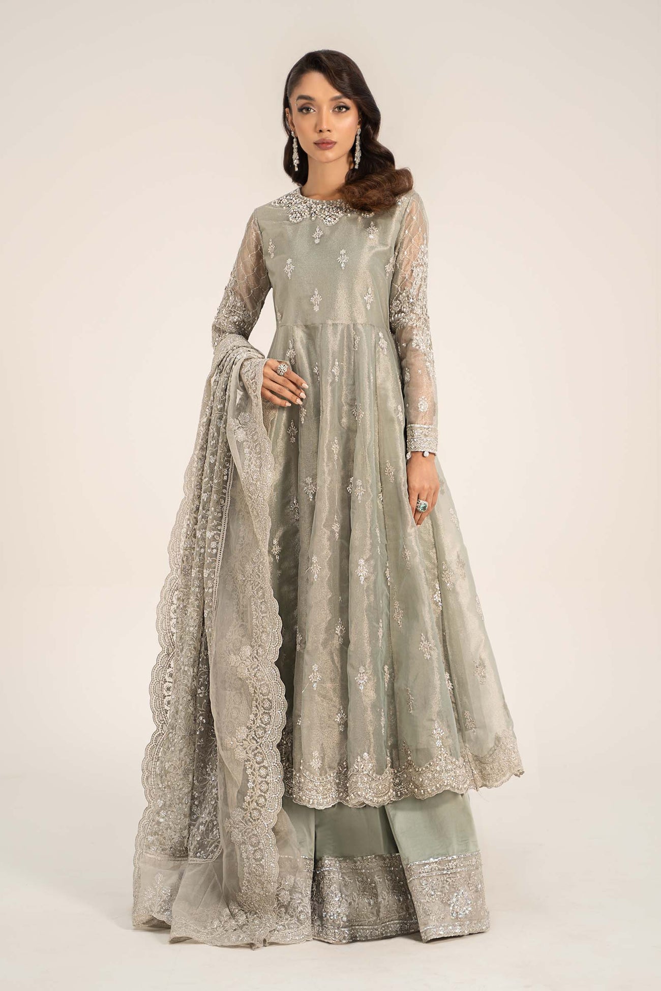 3 Piece Embroidered Tissue Suit