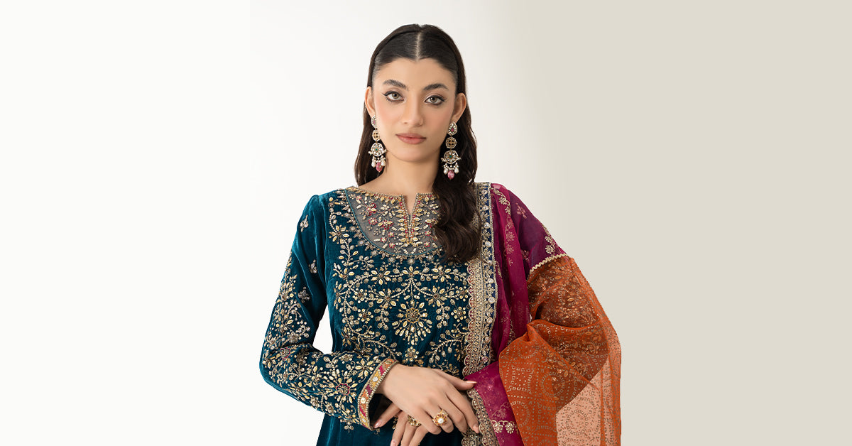 3 Piece Embroidered Velvet Suit