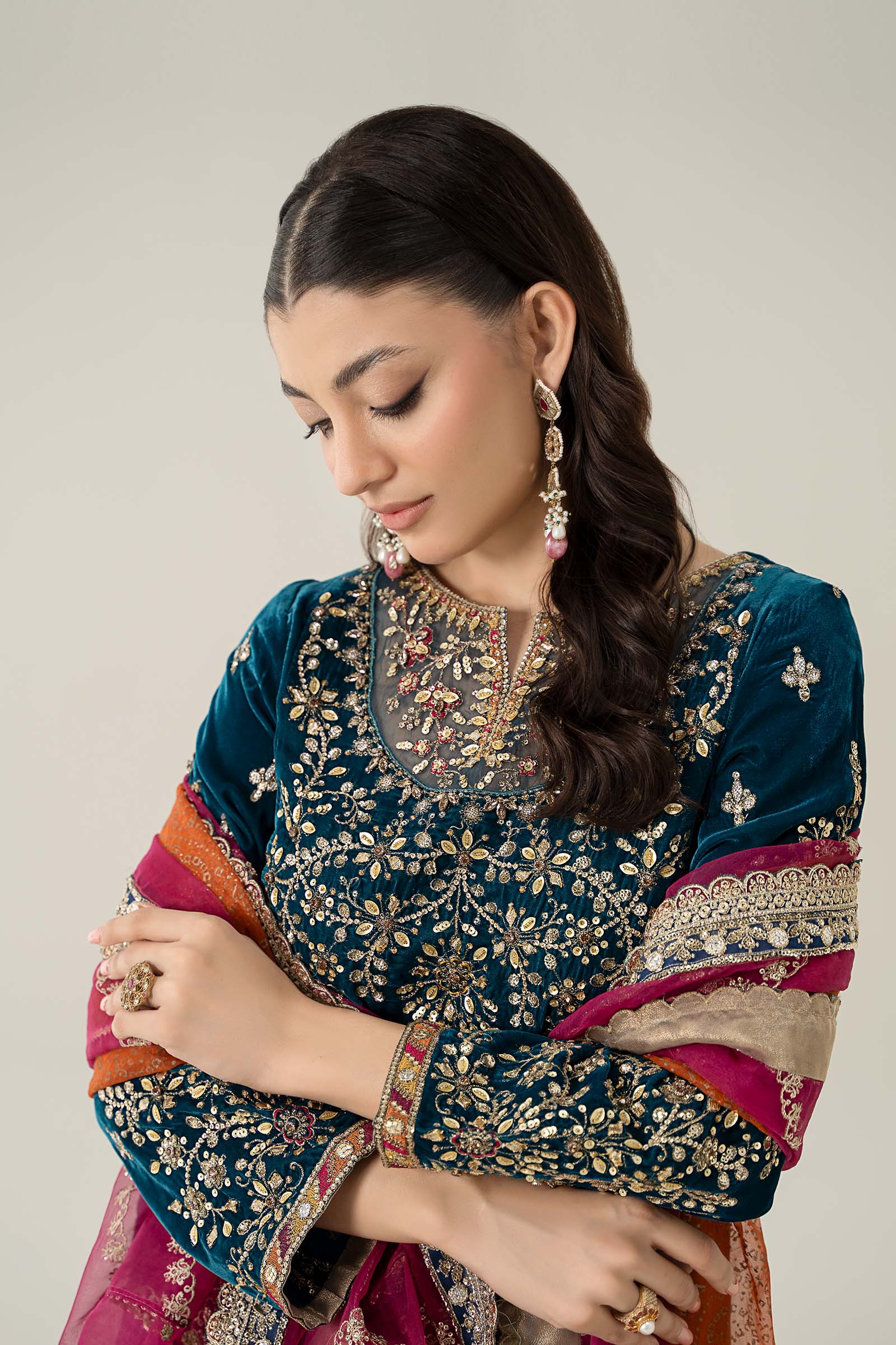 3 Piece Embroidered Velvet Suit