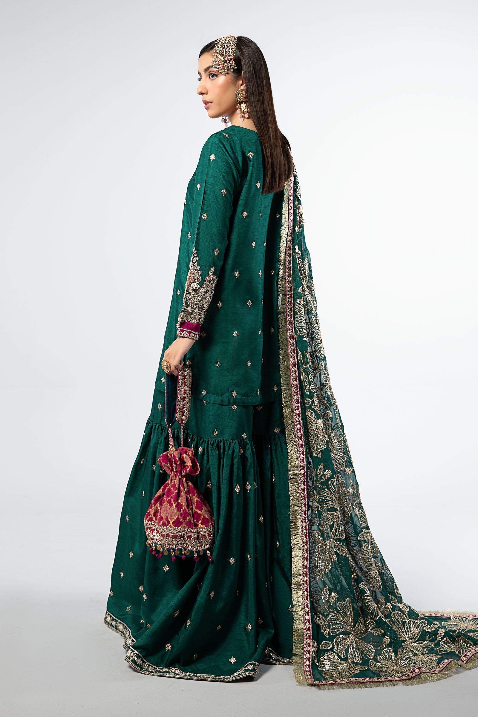 3 Piece Embroidered Raw Silk Suit