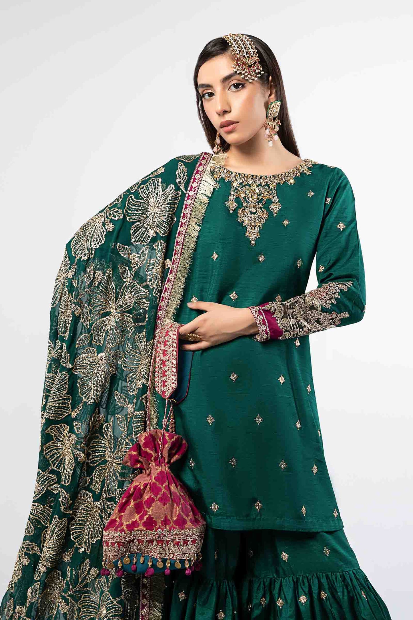 3 Piece Embroidered Raw Silk Suit