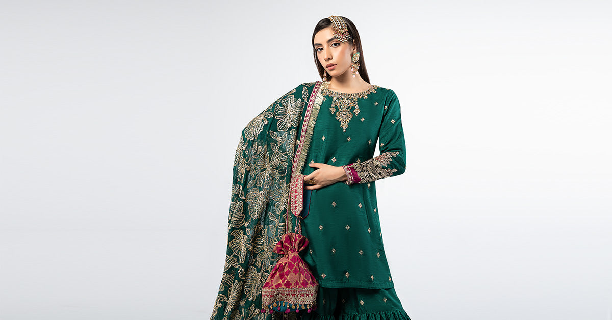 3 Piece Embroidered Raw Silk Suit