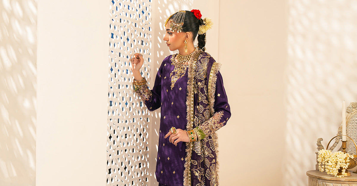 3 Piece Embroidered Raw Silk Suit