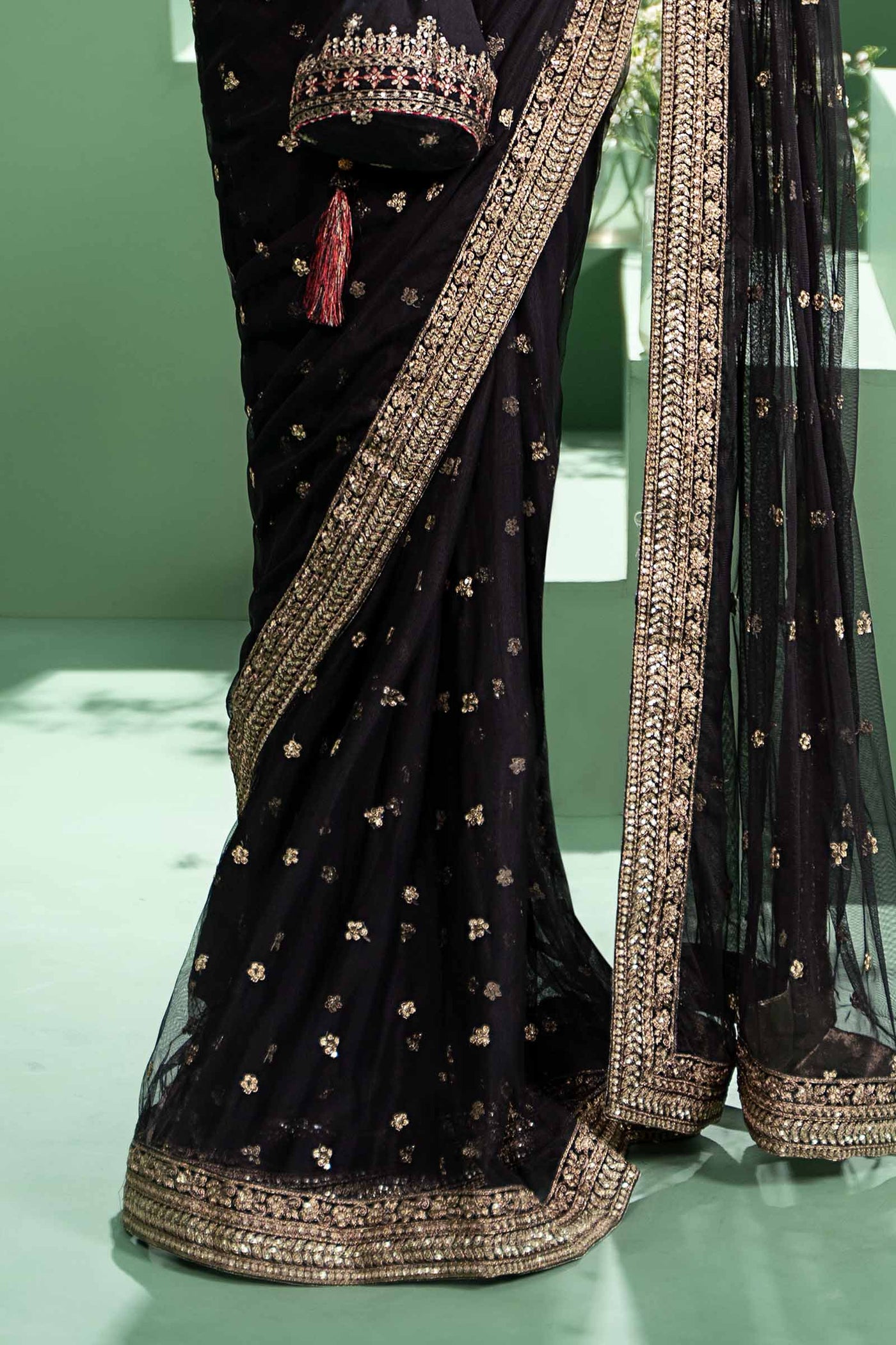 3 Piece Embroidered Net Saree