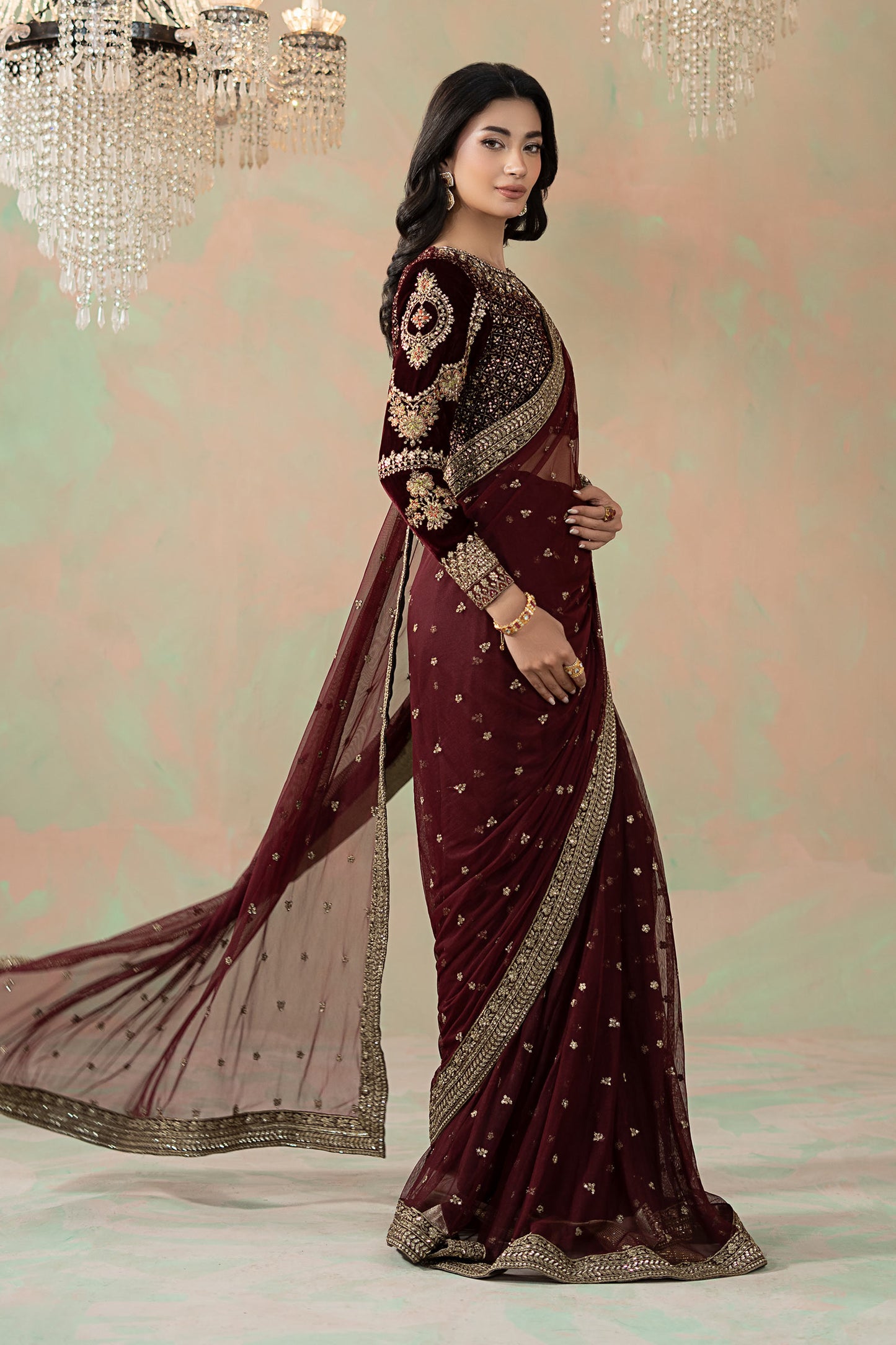 Embroidered Net Saree