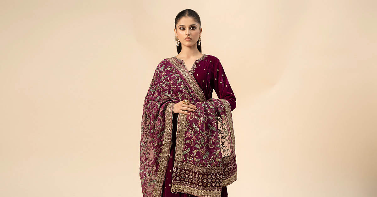 3 Piece Embroidered Velvet Suit