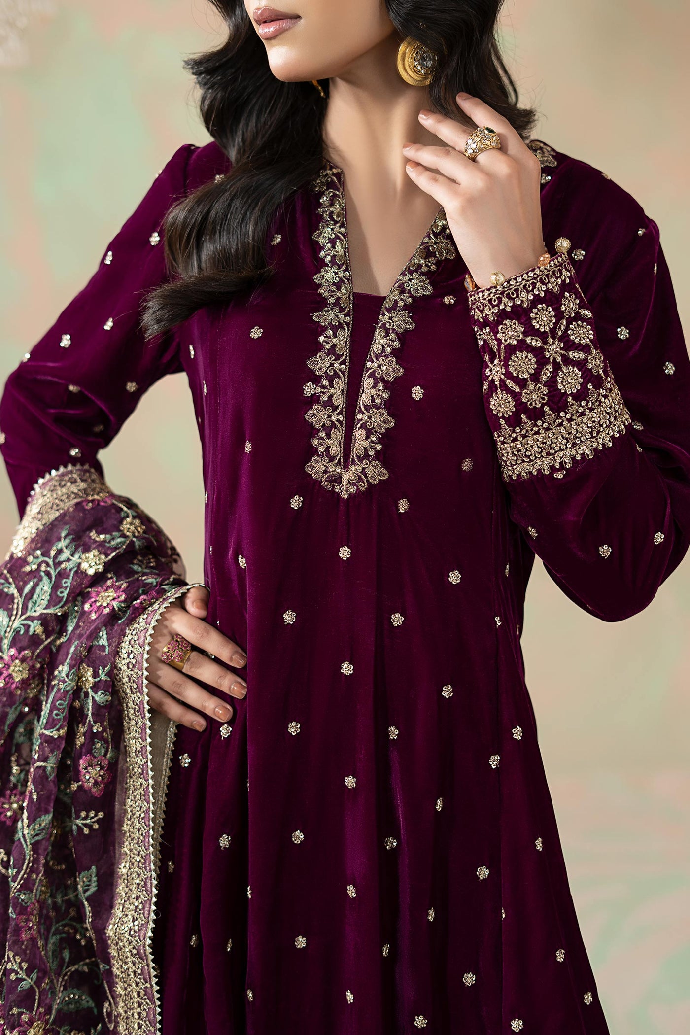 3 Piece Embroidered Velvet Suit