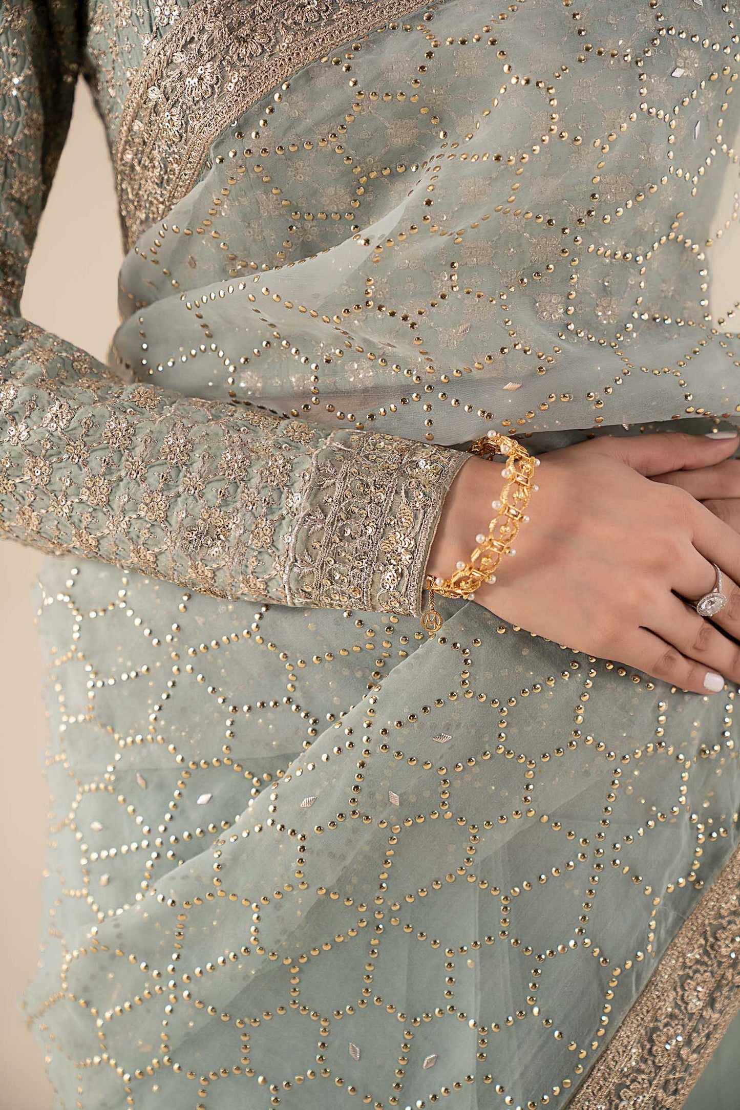 3 Piece Embroidered Raw Silk Suit