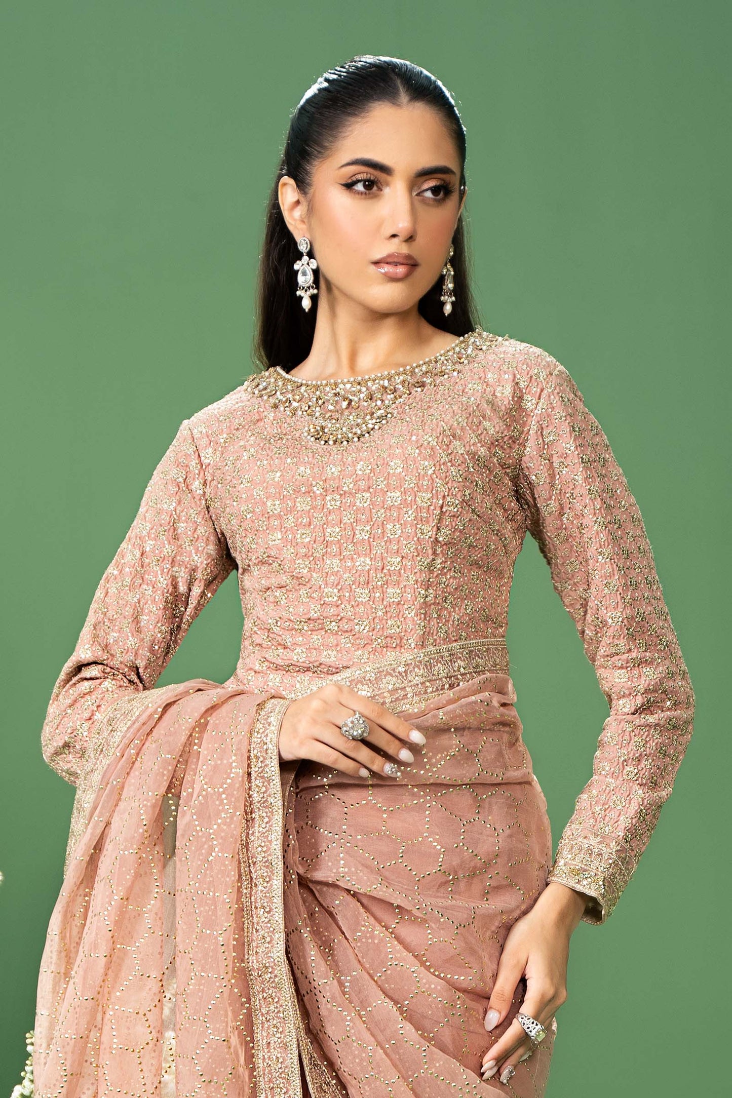 3 Piece Embroidered Raw Silk Suit