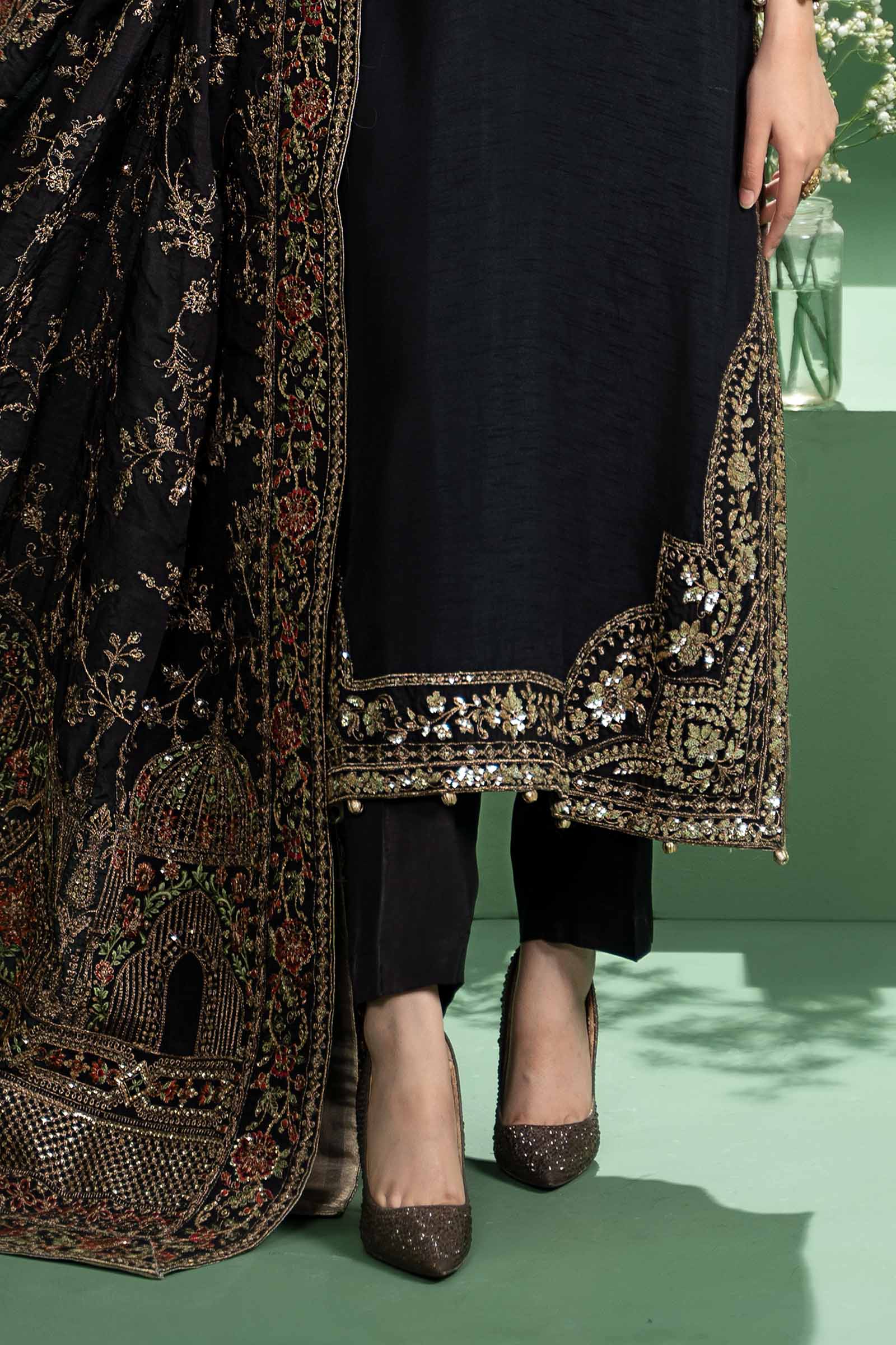 3 Piece Embroidered Raw Silk Suit