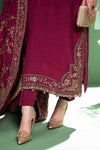 3 Piece Embroidered Raw Silk Suit