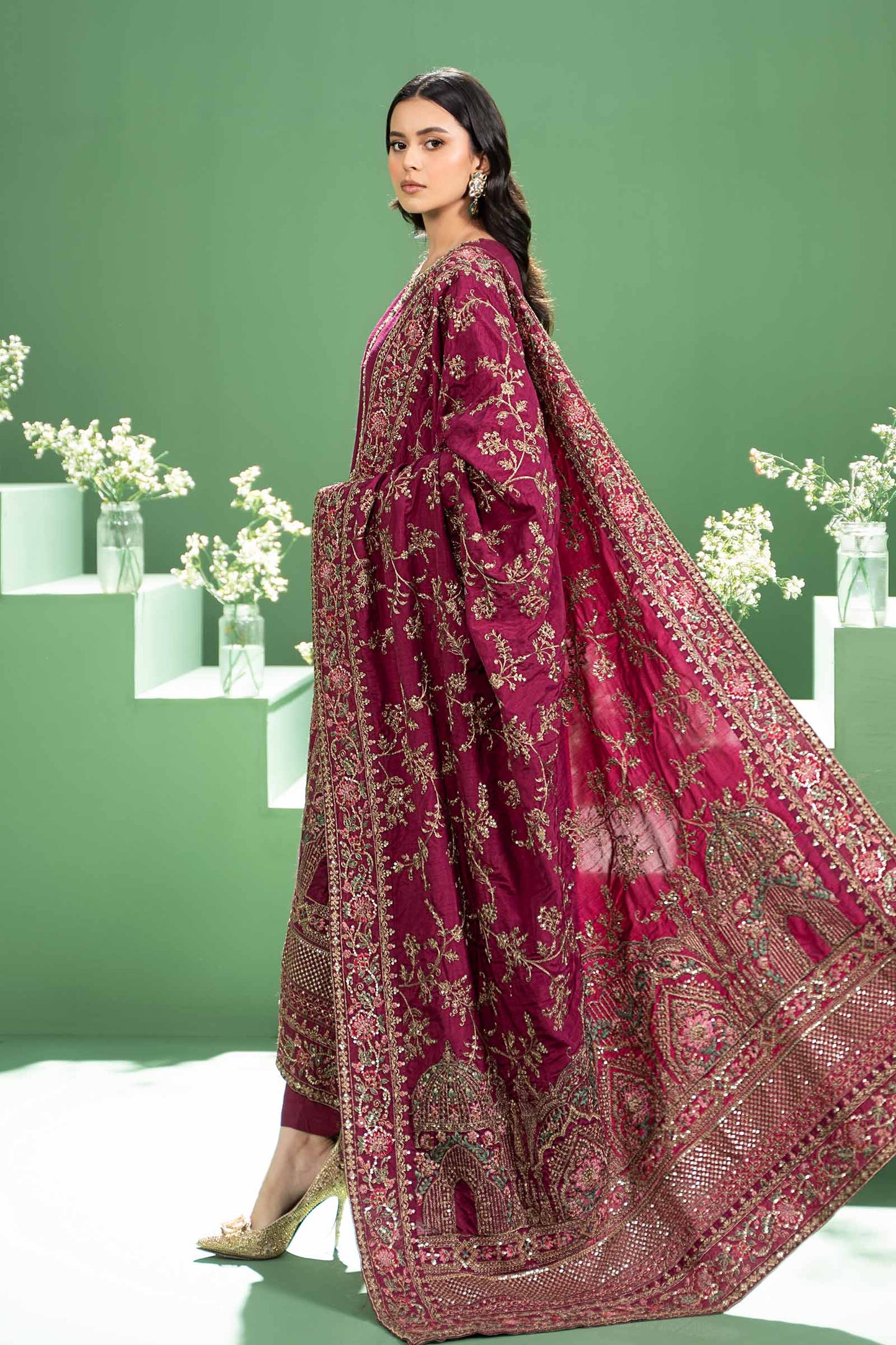 3 Piece Embroidered Raw Silk Suit