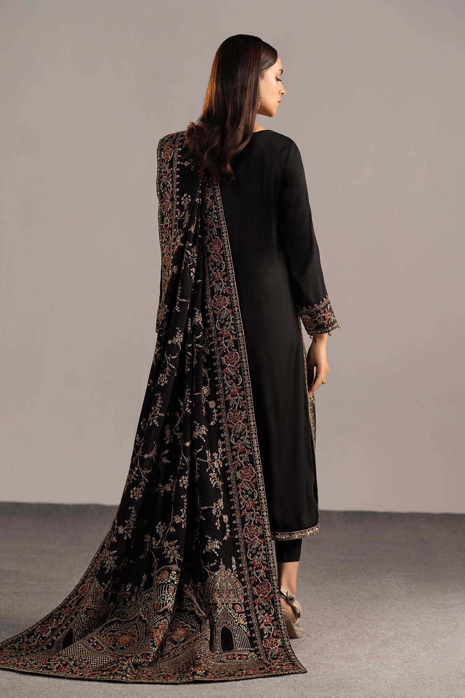 3 Piece Embroidered Raw Silk Suit