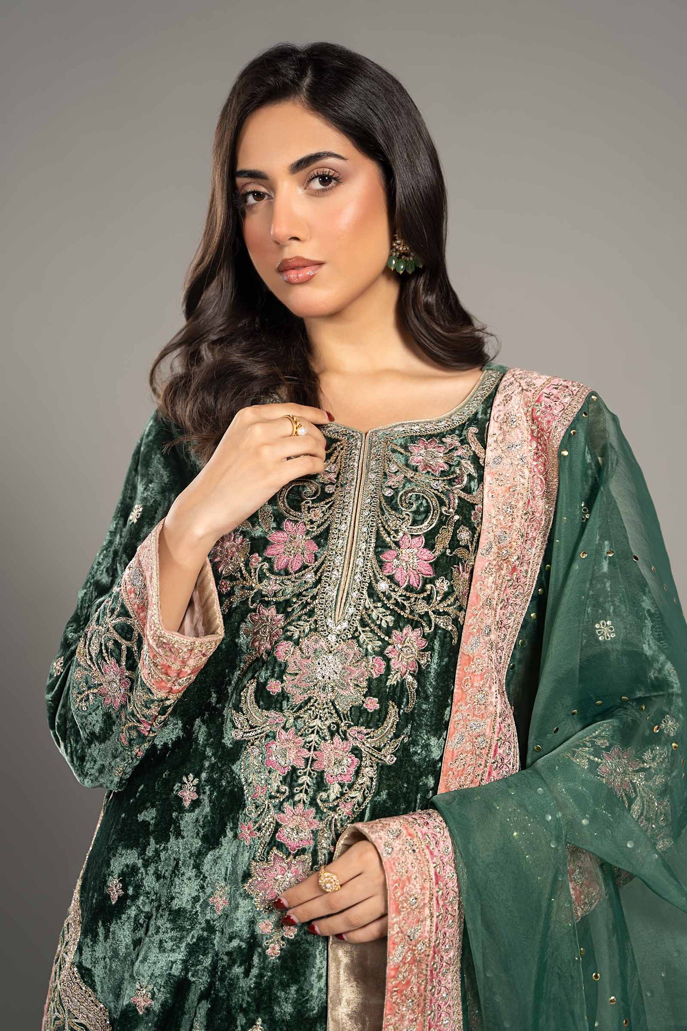 3 Piece Embroidered Velvet Suit