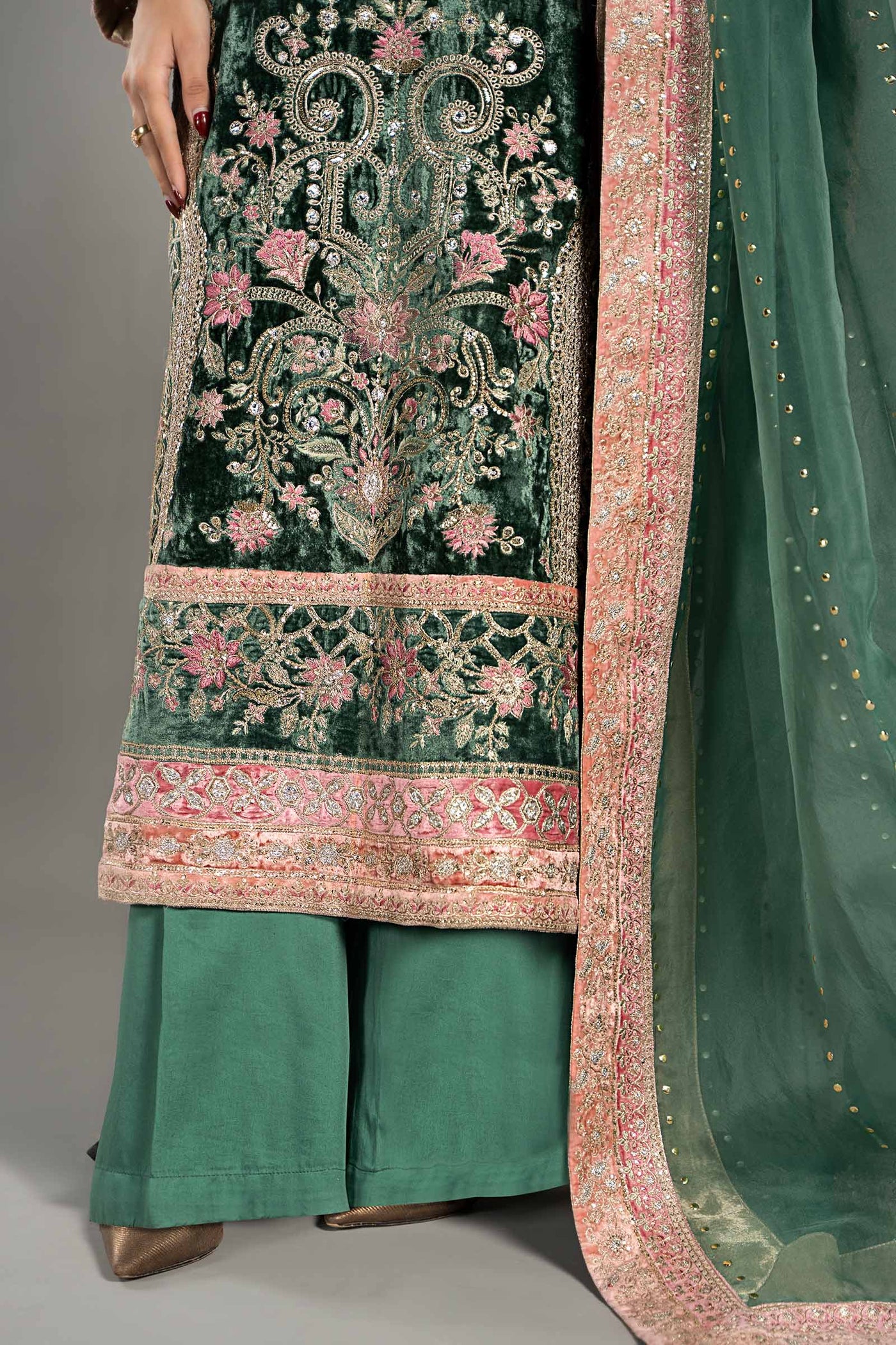 3 Piece Embroidered Velvet Suit
