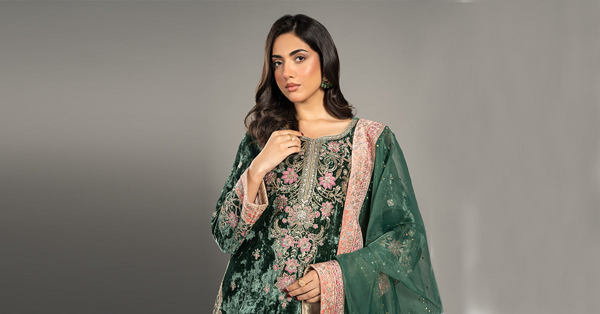 3 Piece Embroidered Velvet Suit