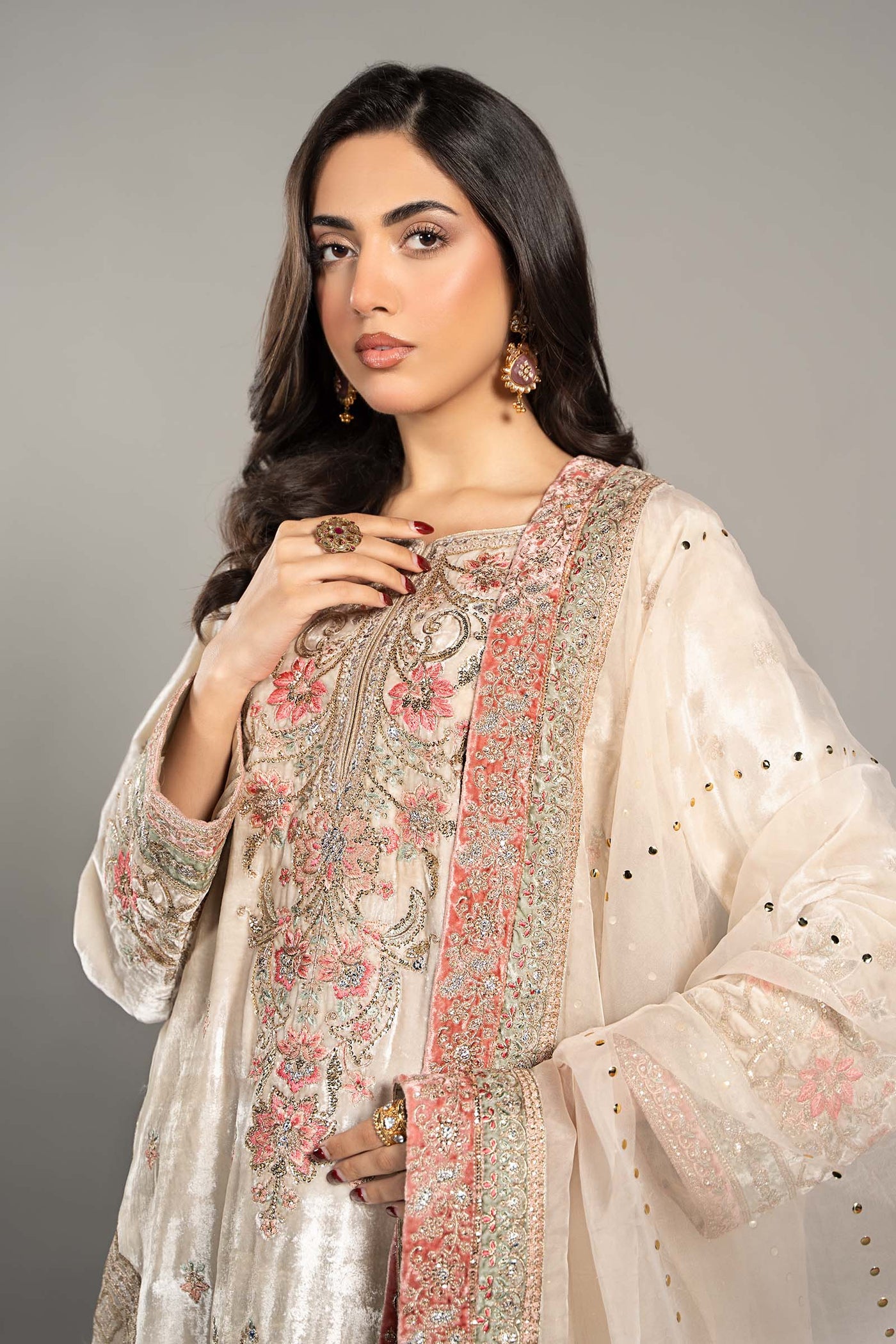 3 Piece Embroidered Velvet Suit