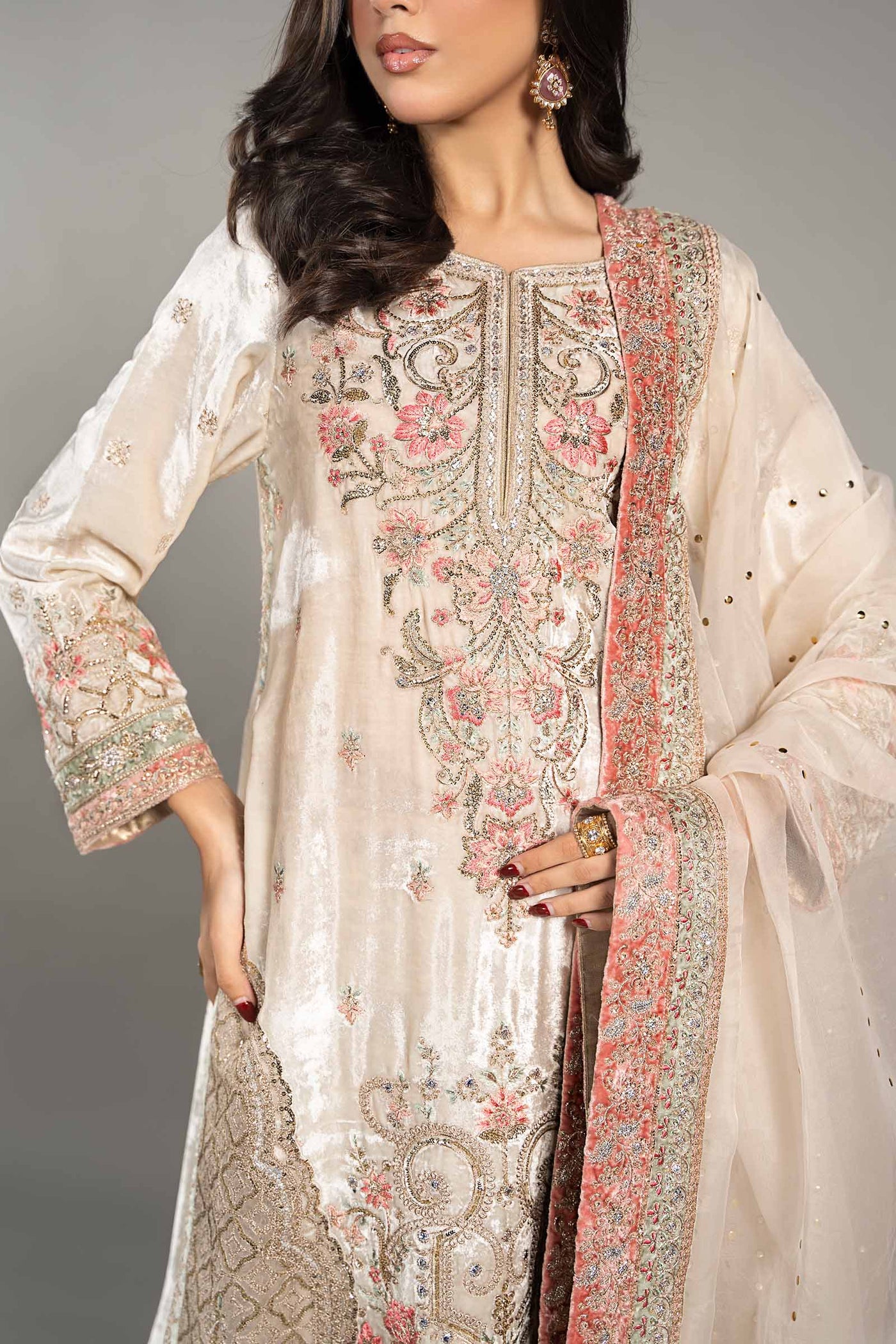 3 Piece Embroidered Velvet Suit