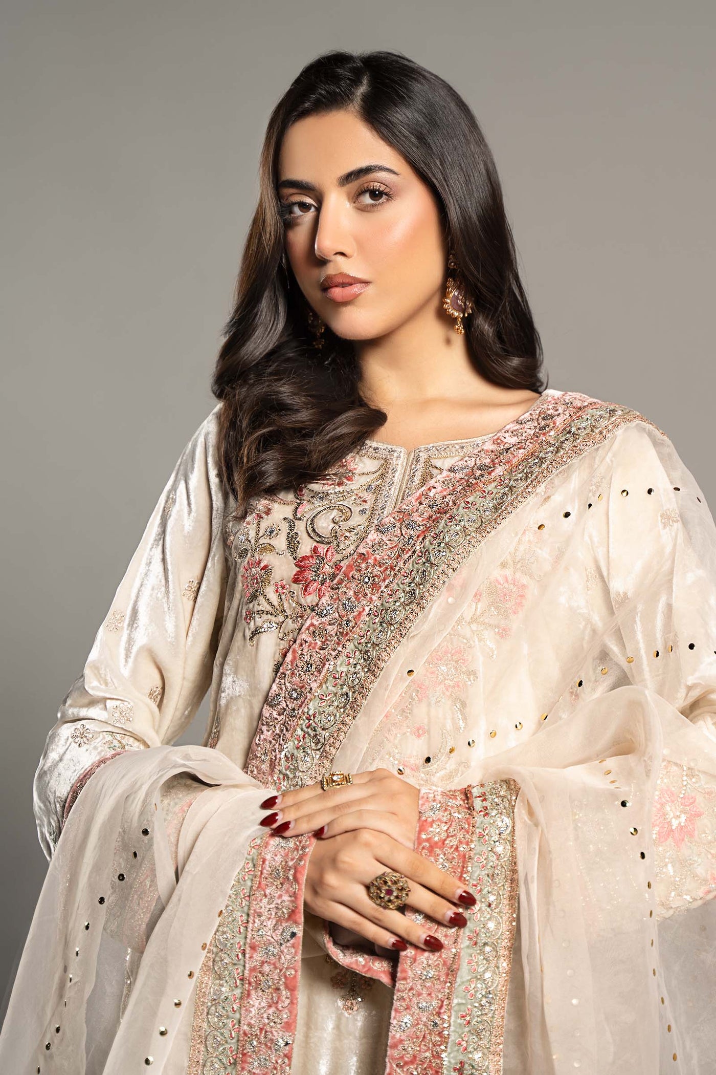 3 Piece Embroidered Velvet Suit