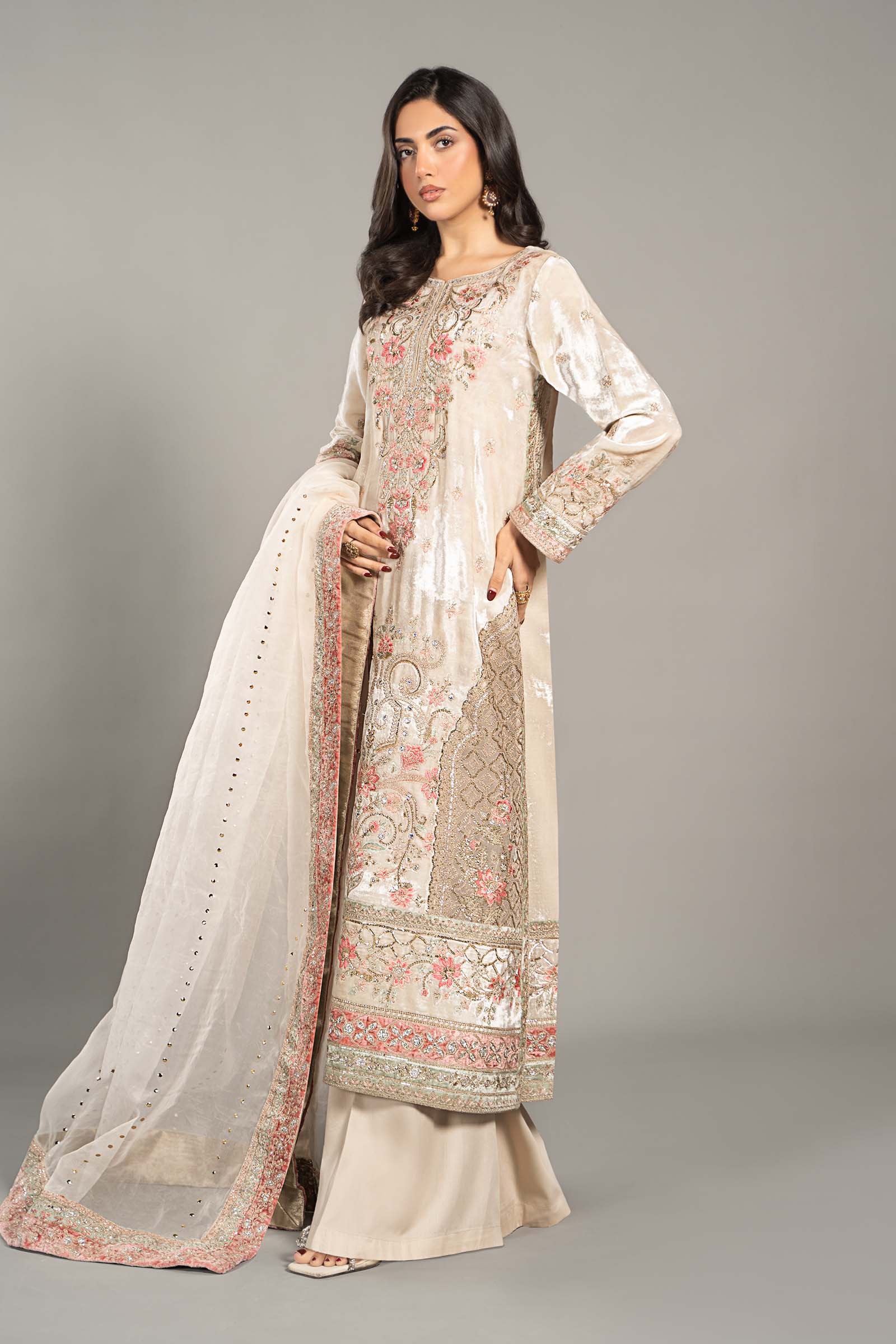 3 Piece Embroidered Velvet Suit