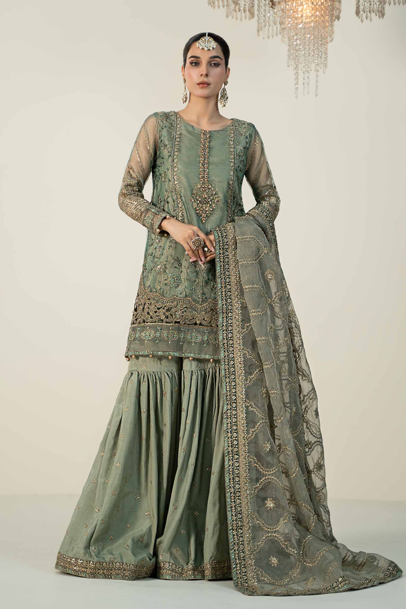 3 Piece Embroidered Zari Net Suit