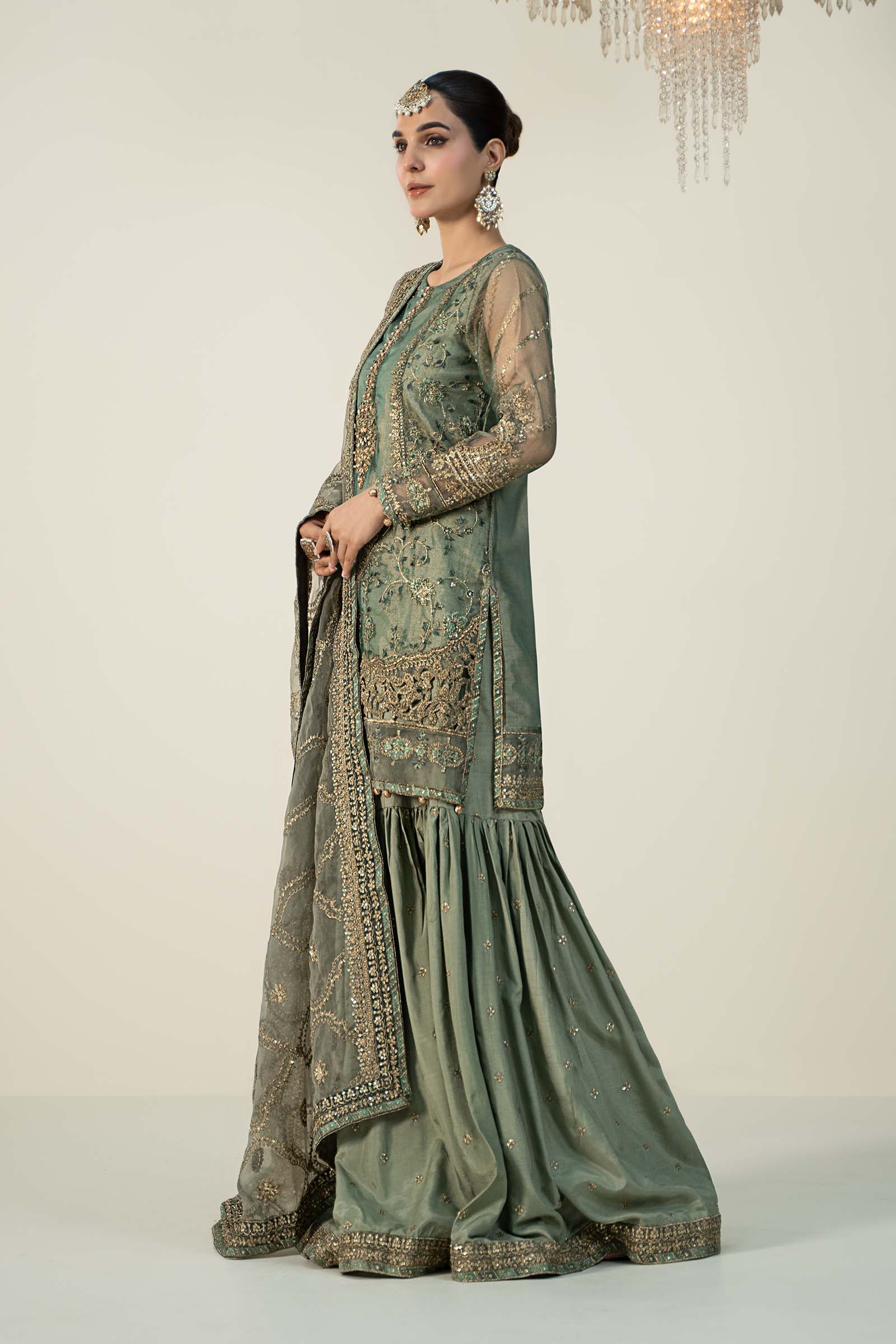 3 Piece Embroidered Zari Net Suit