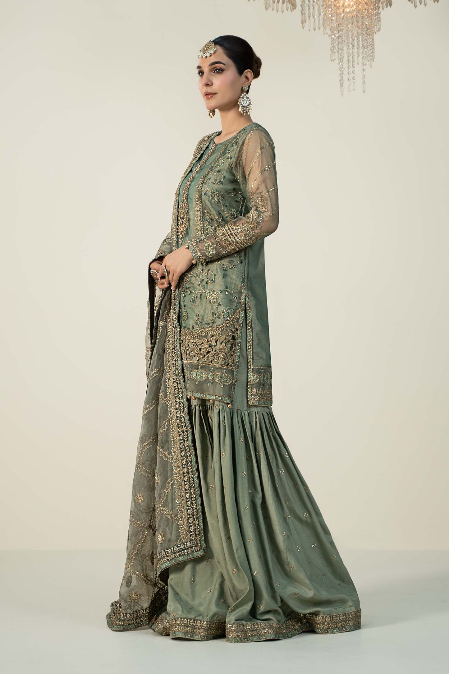 3 Piece Embroidered Zari Net Suit