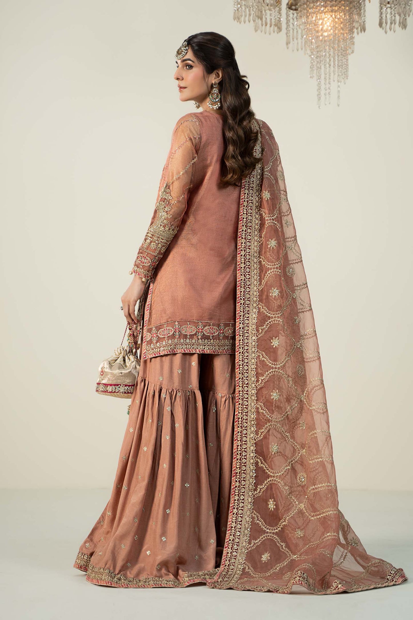 3 Piece Embroidered Zari Net Suit