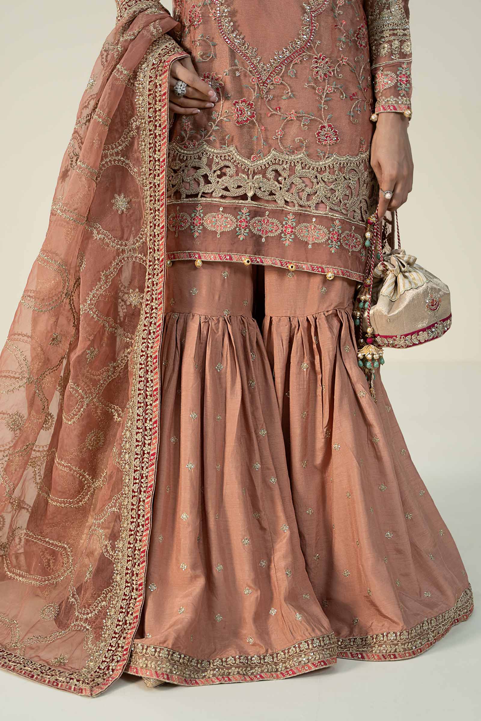 3 Piece Embroidered Zari Net Suit