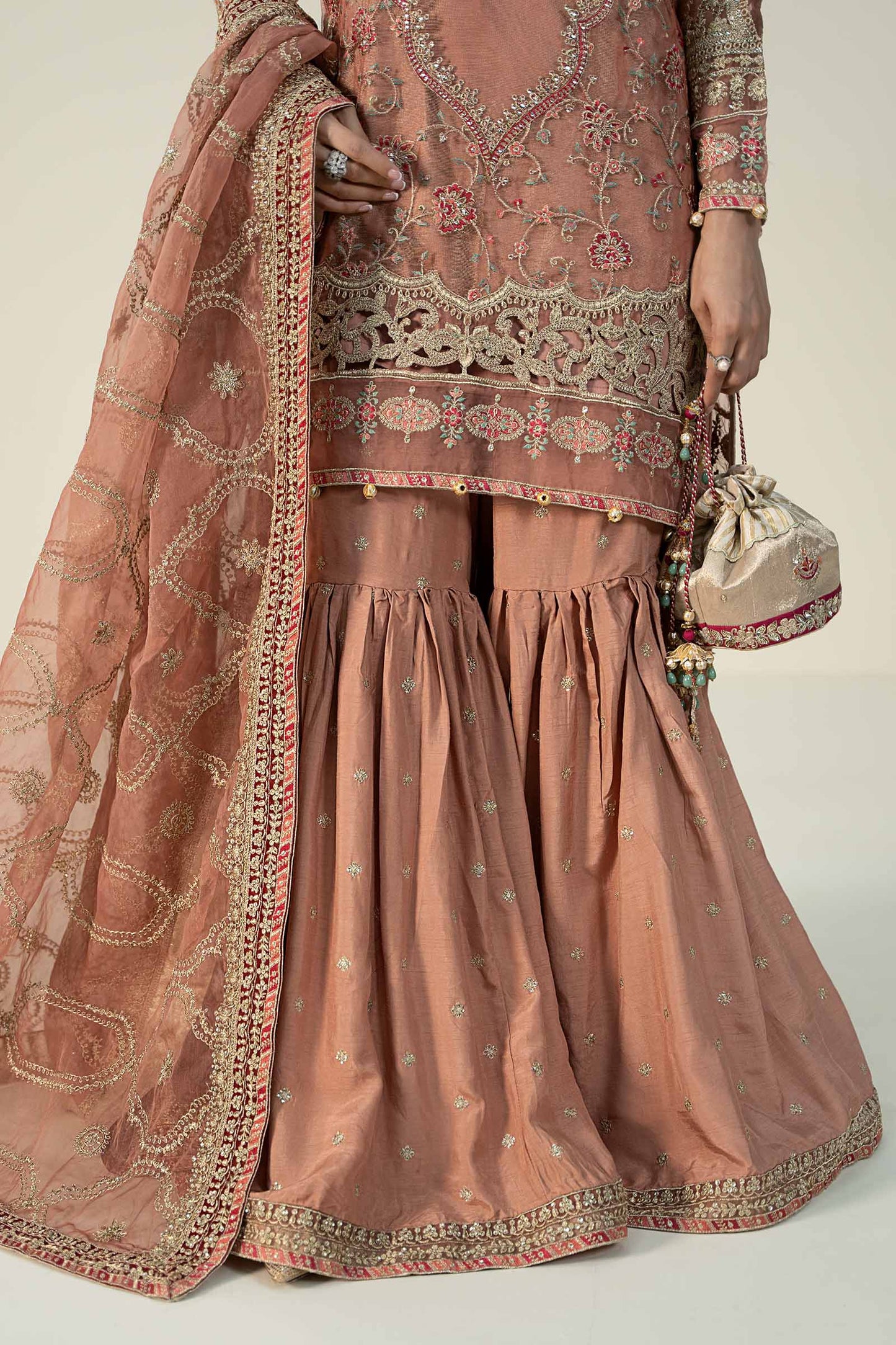 3 Piece Embroidered Zari Net Suit