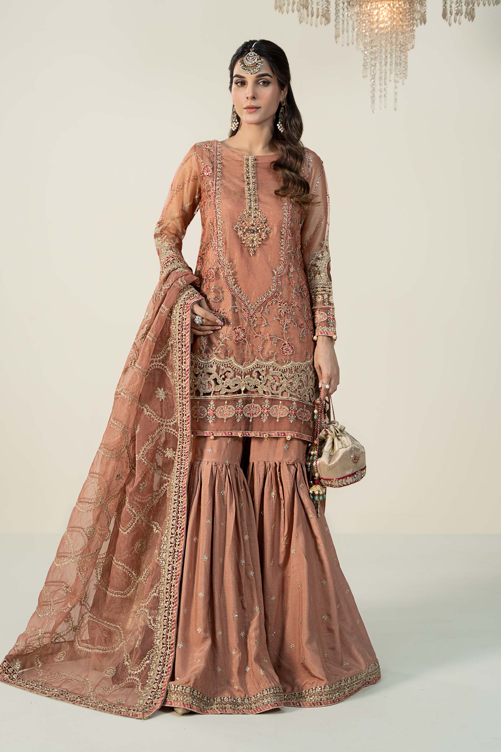 3 Piece Embroidered Zari Net Suit
