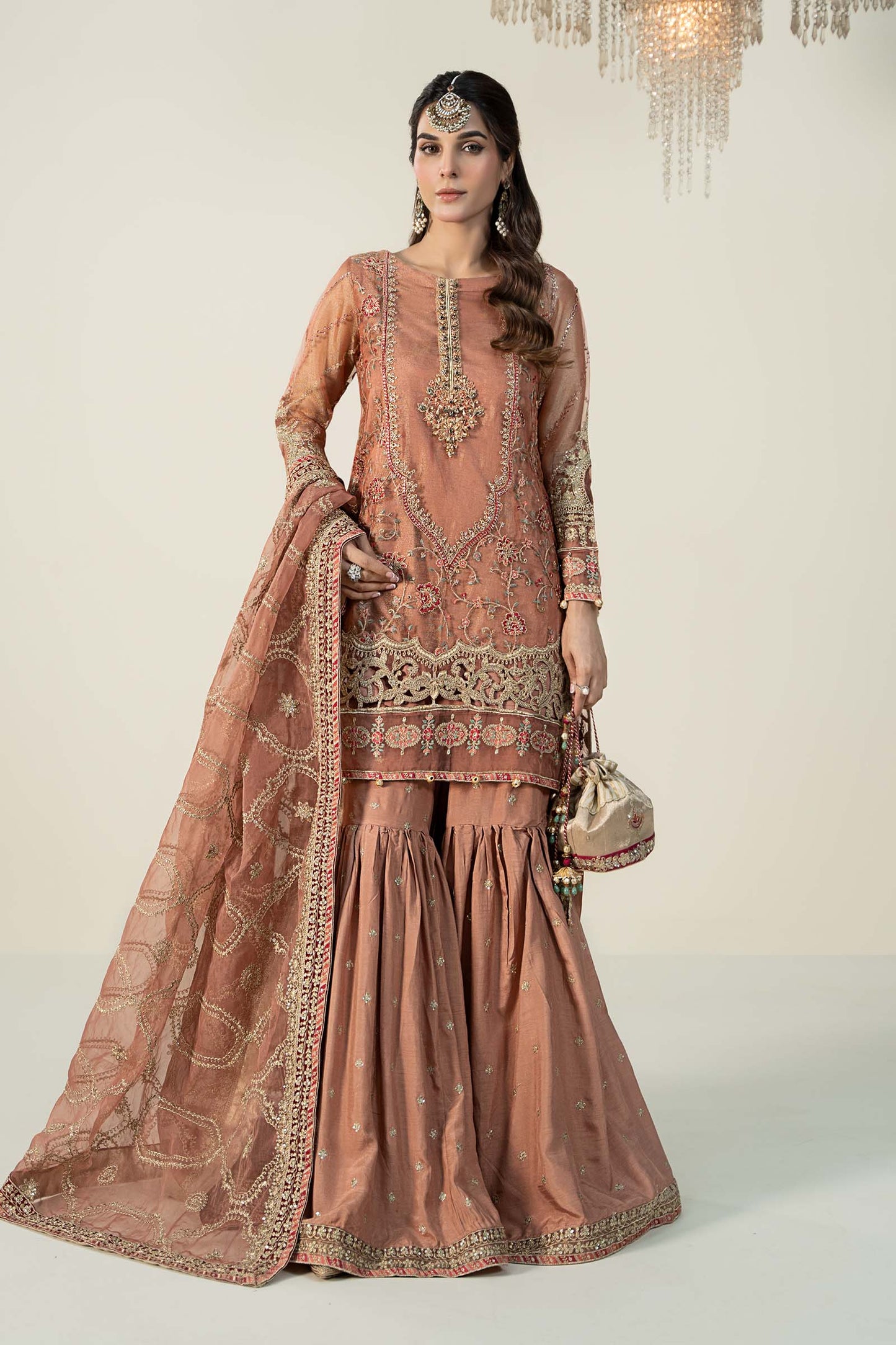 3 Piece Embroidered Zari Net Suit